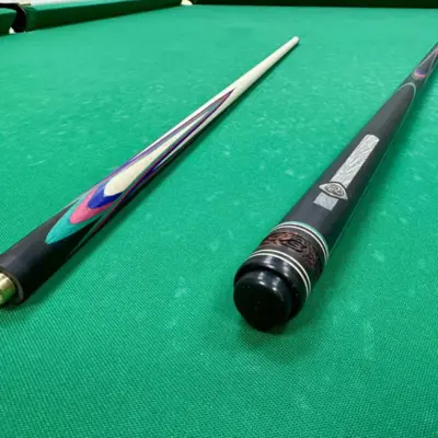 Більярдний кий: квітка (папуга) ебеновий + синій + багряний + зелений граб 4-променевий натяг AS (Прийнято) изображение